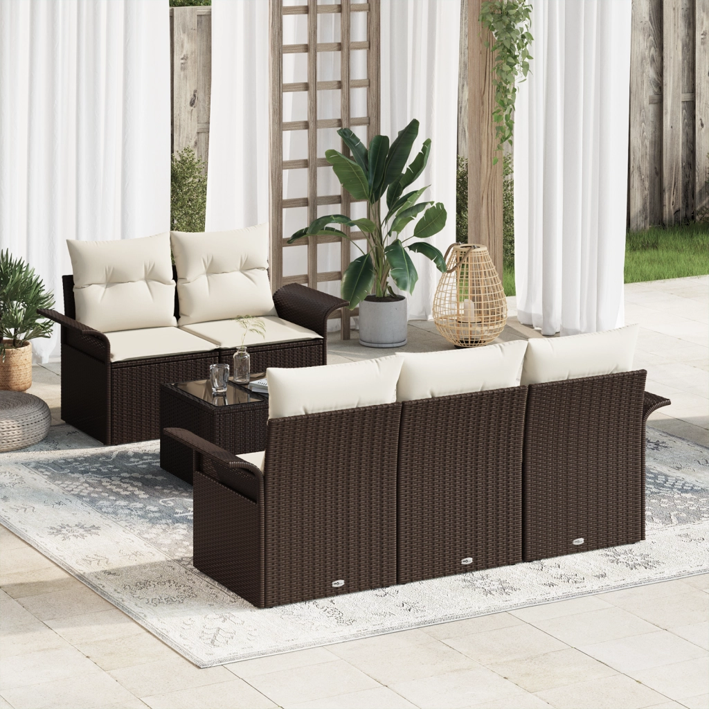 Set di divani da giardino a 6 pezzi con cuscini in polyrattan marrone