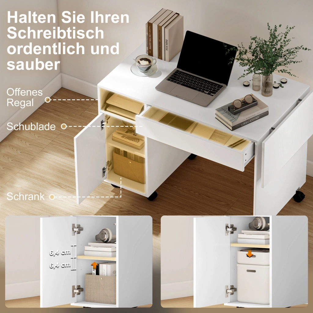 Scrivania computer con cassetto e scaffale ¨C zephmum ¨C bianco 90x50x75