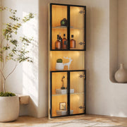 Vetrina angolare con LED 62 x 32 x 160 cm in MDF effetto rovere e vetro temperato