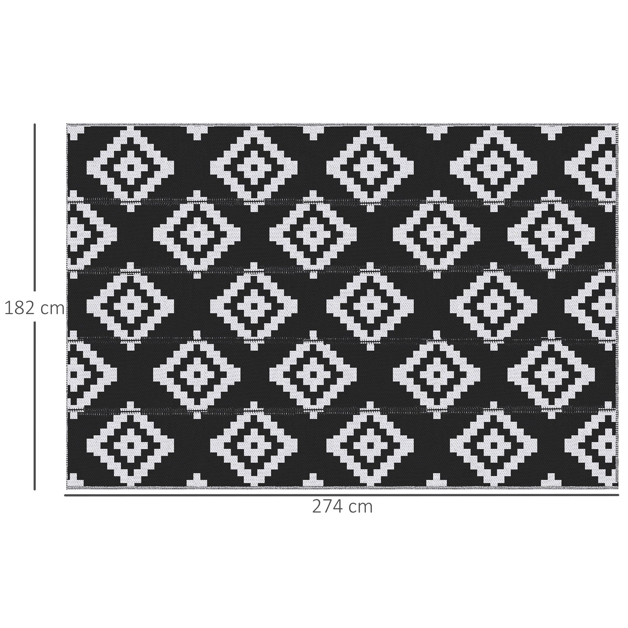 Tappeto da Esterno Reversibile 182x274 cm con Fantasia Geometrica Nero e Bianco