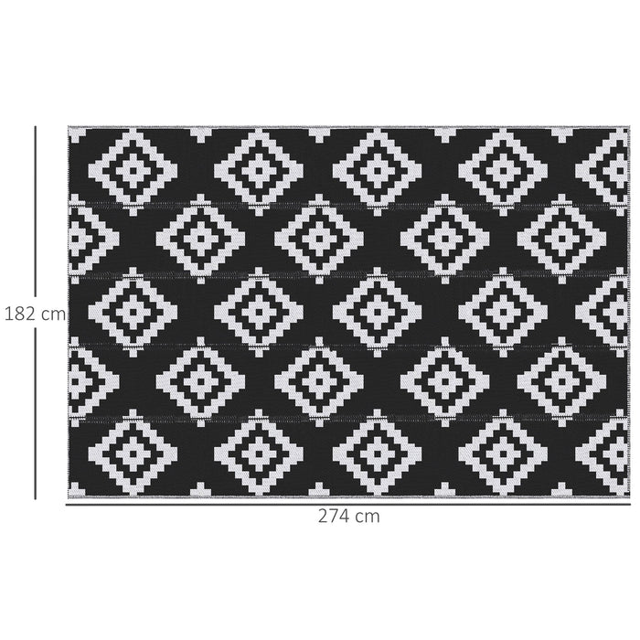Tappeto da Esterno Reversibile 182x274 cm con Fantasia Geometrica Nero e Bianco