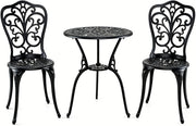 Soggiorno da giardino a 2 posti, tavolo da esterno e 2 sedie con schienale in alluminio pressofuso, foro per ombrellone, stile vintage, mobili da giardino 3 pezzi per terrazza, balcone, patio