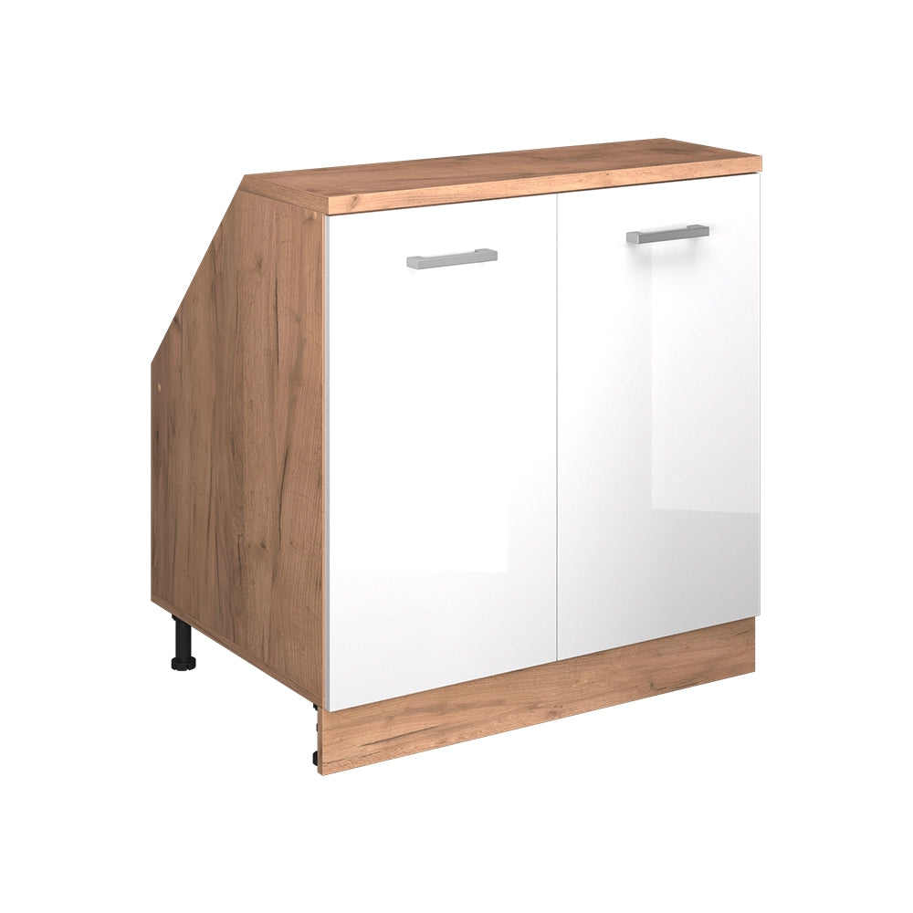 Mobile sottotetto Rion Bianco lucido/Rovere dorato 80 x 83.8 cm con 2 porte, carcassa 60 cm profondità Vicco