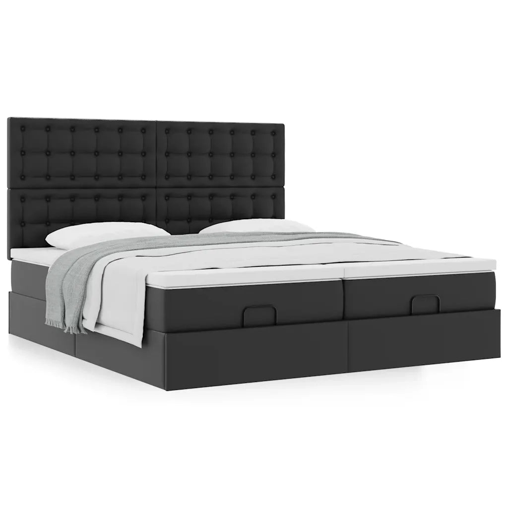Struttura Letto Pouf con Materassi Nero 200x200 cm Similpelle 3313659