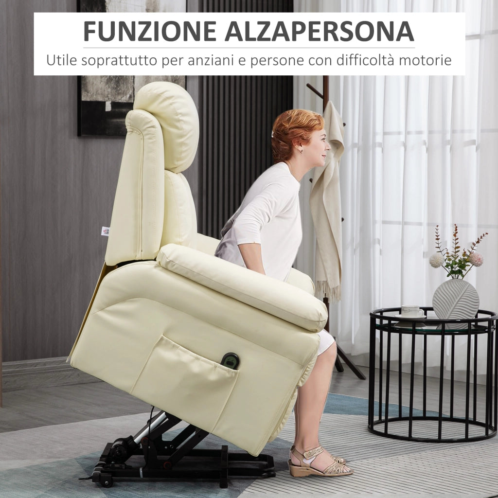 Poltrona Relax Alzapersona Elettrica ¨C Minimal ¨C Crema 96x93x105