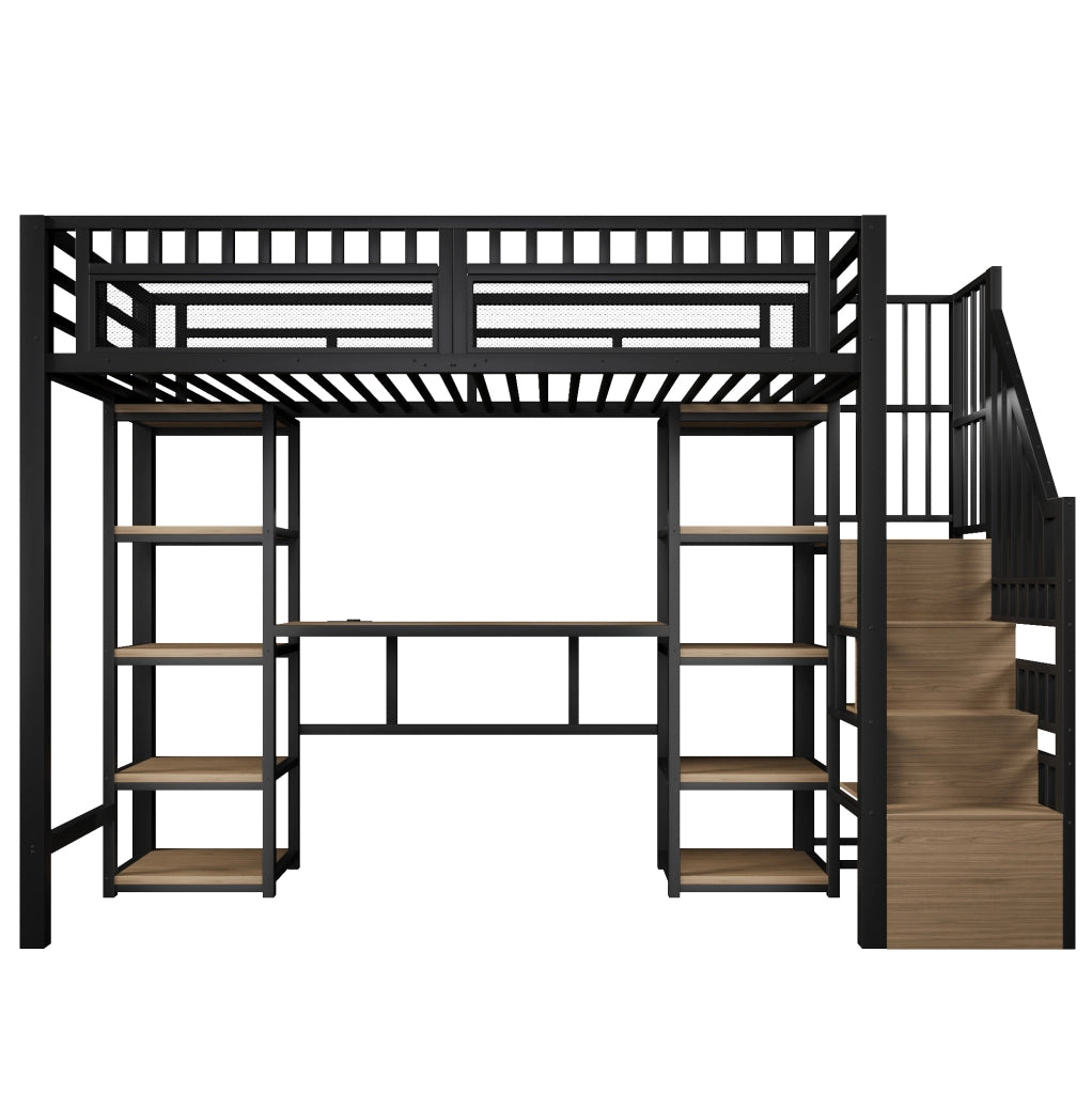 Letto a soppalco 90x200 cm con scrivania, LED e porte USB