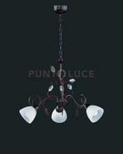 TRADITIO LAMPADARIO 3 LUCI ATTACCO E14 METALLO RUGGINE ANTICO VETRI BIANCHI CON GEMME TRASPARENTI D.70CM