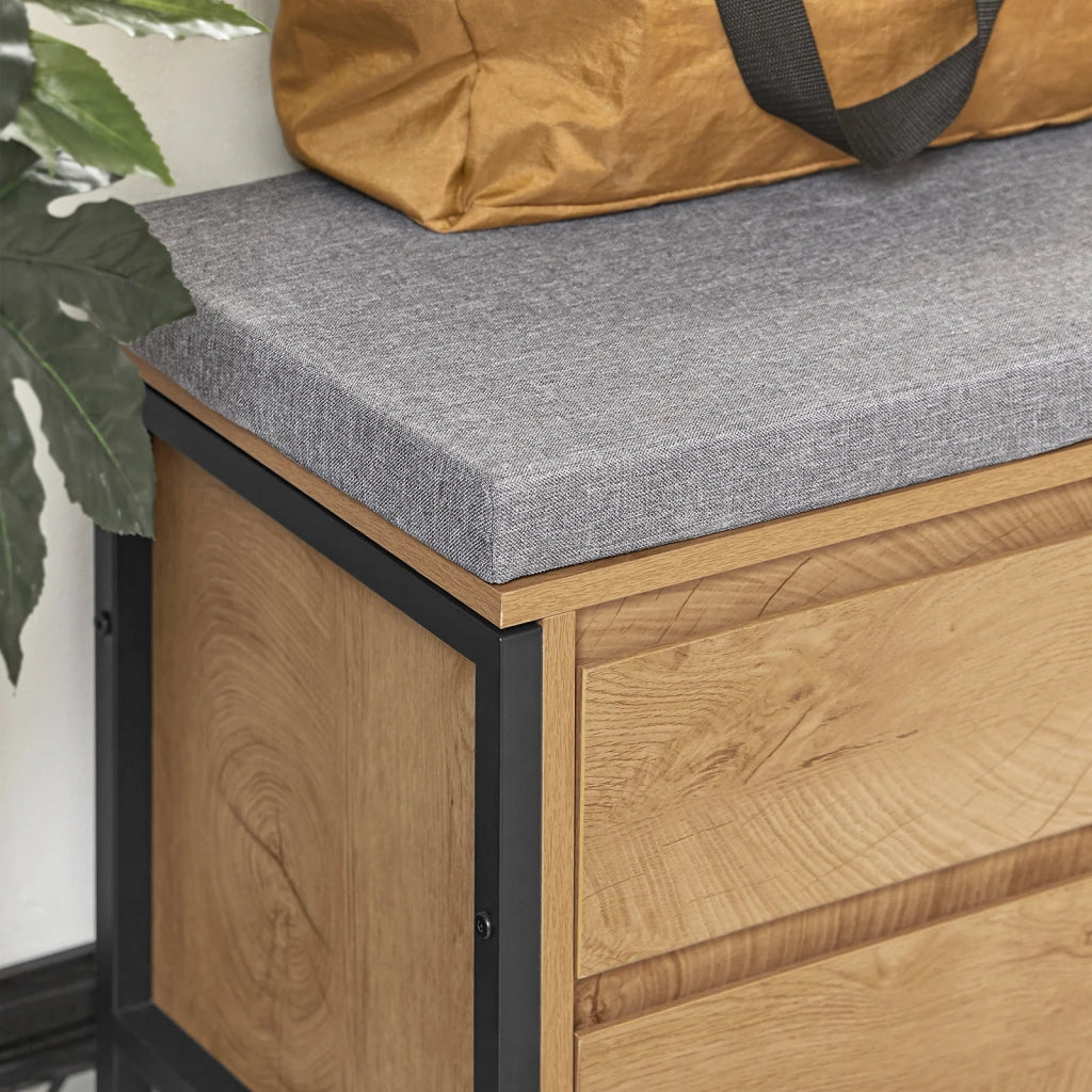 Scarpiera Con 4 Cassetti Panca Con Vano Portaoggetti Panca Ingresso Scarpiera Con Sedile Nero E Naturale 110x35x45cm FSR149-N SoBuy