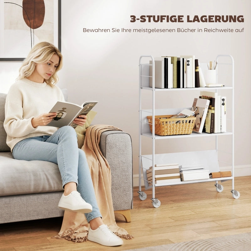 Libreria/scaffale contenitore a 3 ripiani con ruote, scaffale portagiochi per camera da letto, 69 x 26 x 108 cm, bianco