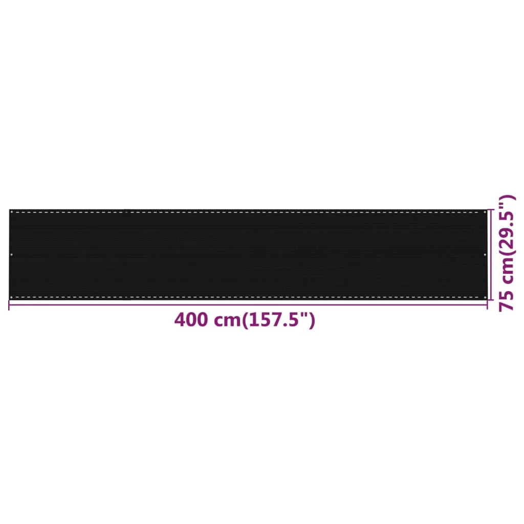 Schermo per balcone schermo per la privacy 75 x 400 cm HDPE nero 02_0010270