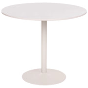 Tavolo da pranzo e da cucina rotondo in stile boho con piano in MDF (ø 90 cm), base in ferro verniciata a polvere e impiallacciatura in beige chiaro