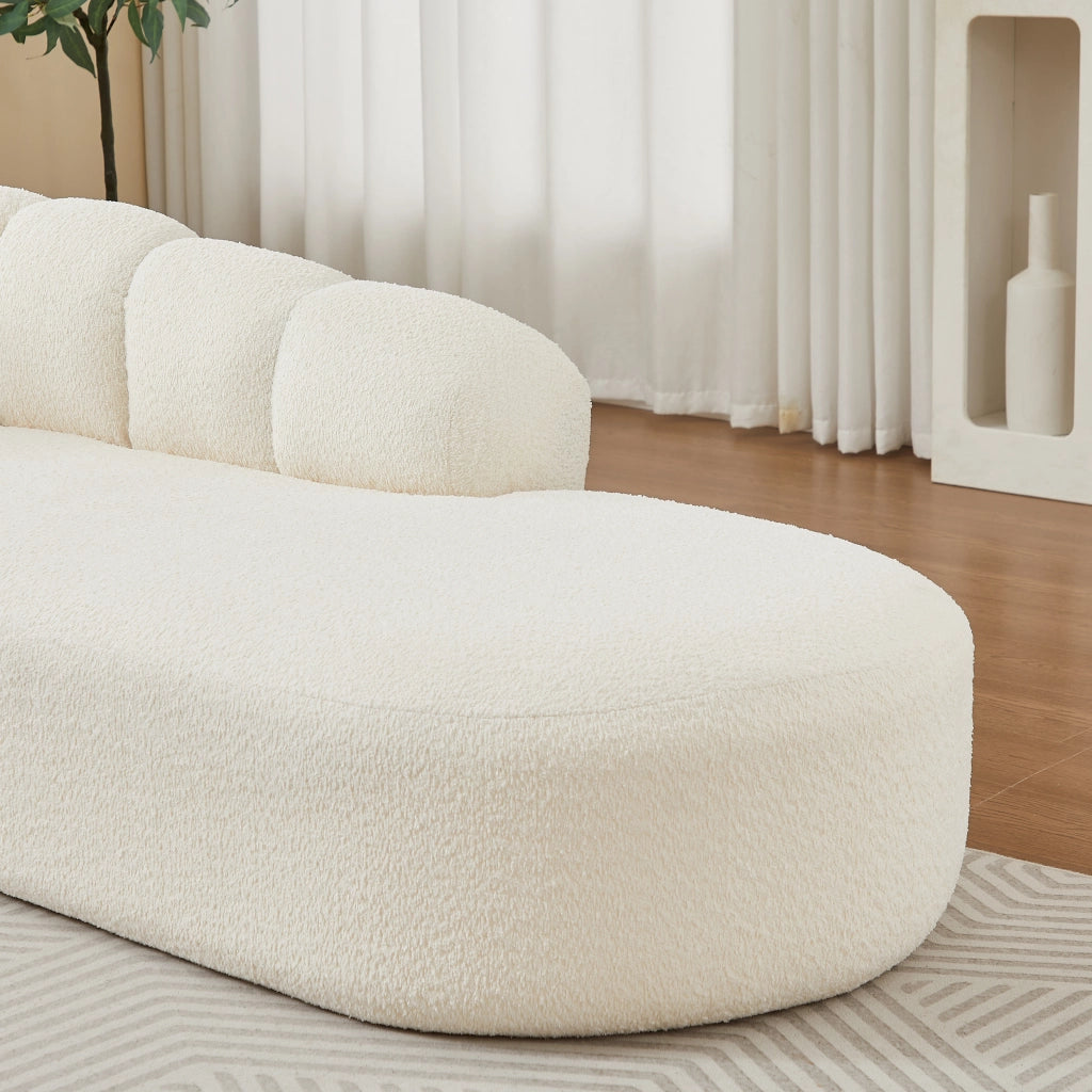 Méridienne in chenille con schienale ondulato e seduta imbottita per salotto camera da letto e angolo lettura beige