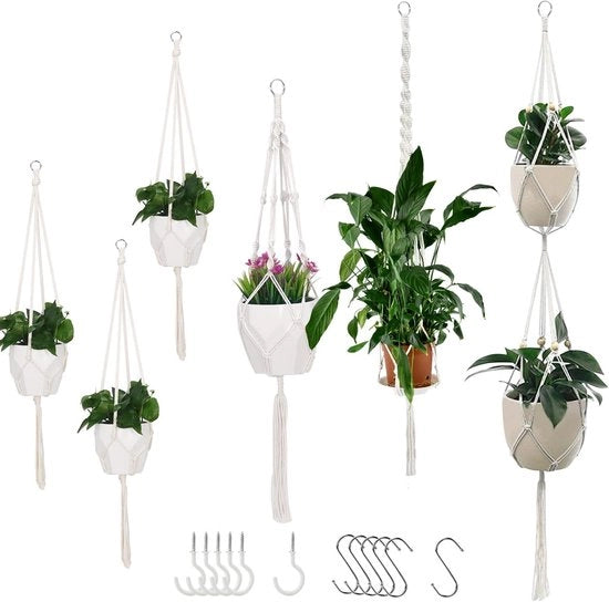 6 pezzi di appendi piante in corda di cotone - appendi plafond - vasi decorativi - vasi penzolanti - decorazione interna ed esterna - tessuti a mano