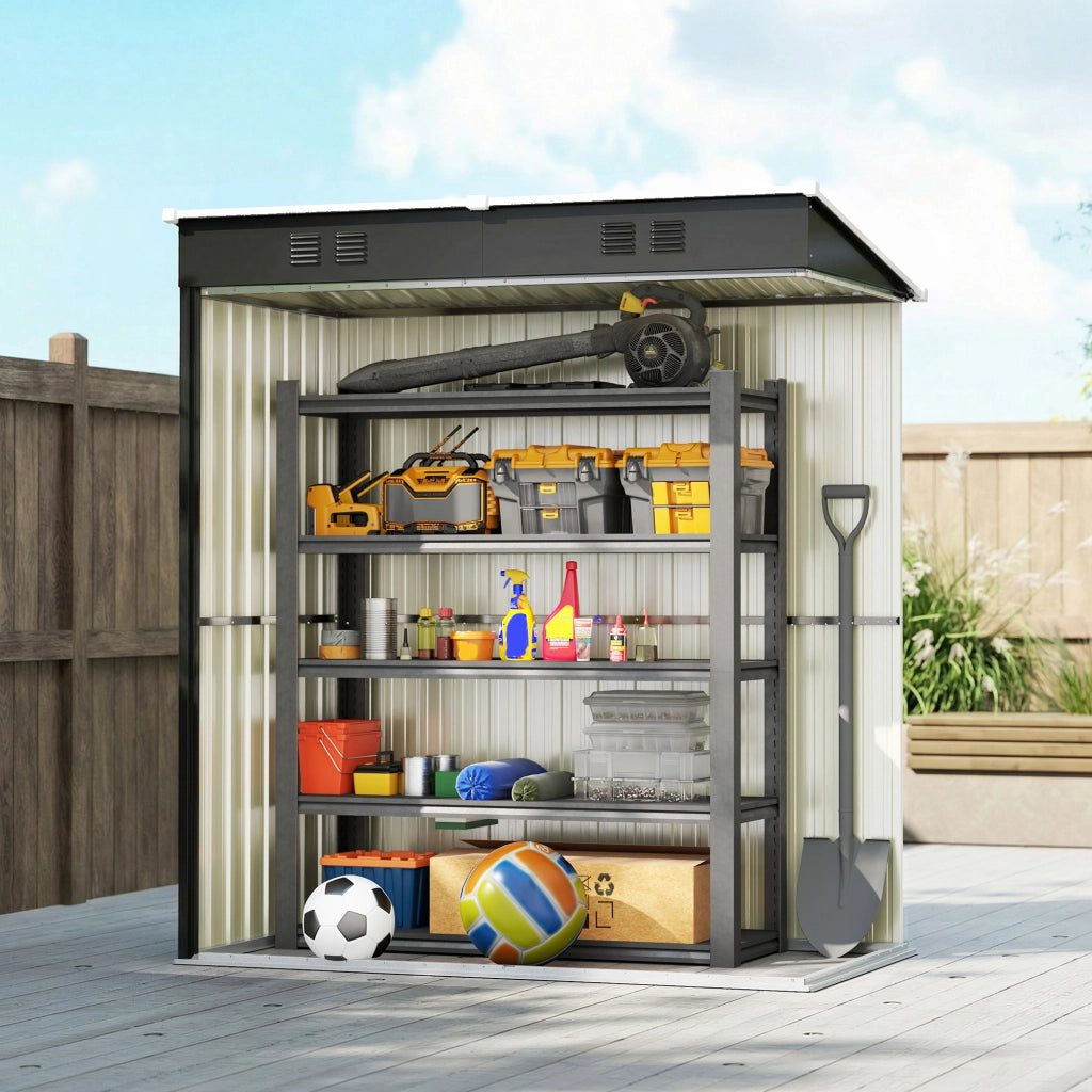 Capanno da Giardino 163x90x179 cm Porta Chiudibile con Prese d'Aria in Metallo Grigio Scuro