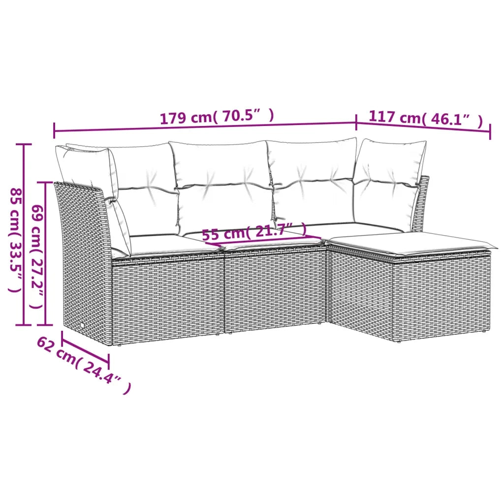 Set Divani da Giardino 4 pz con Cuscini Nero in Polyrattan 3217536