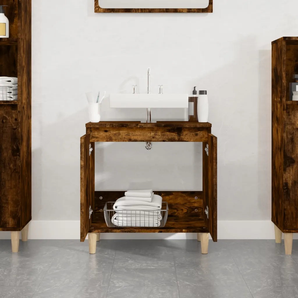 Mobile Lavabo-Armadietto da bagno Rovere Fumo 58x33x60 cm in Legno Multistrato 613414