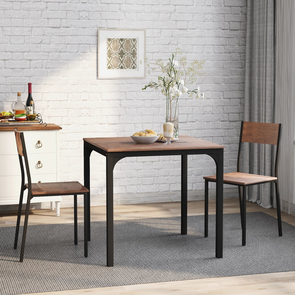 Set da pranzo con tavolo e 2 sedie, design salvaspazio, colore marrone