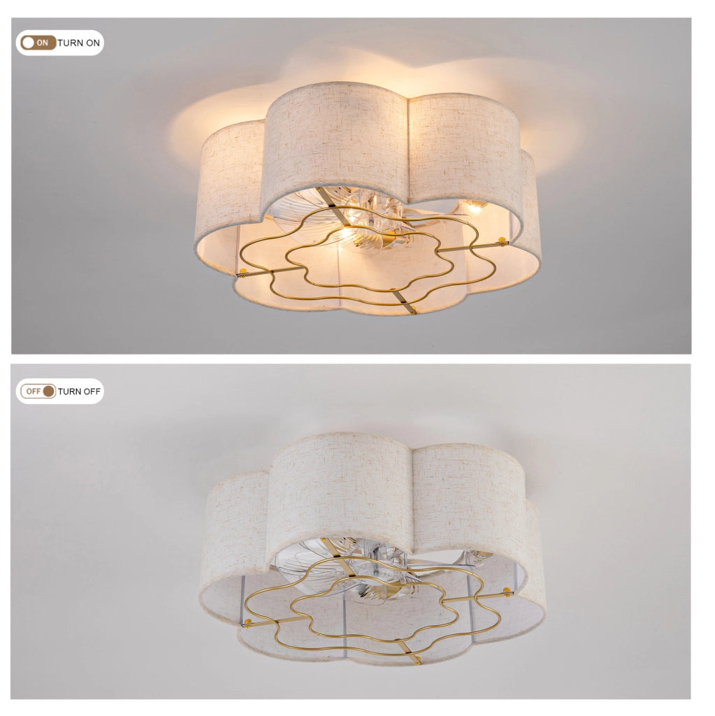 Ventilatore da soffitto con luce a forma di fiore; controllo via app e telecomando; rame