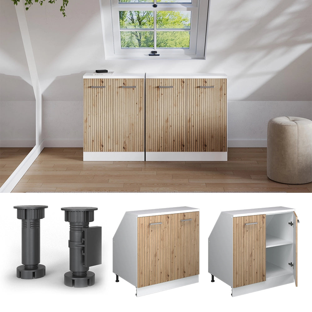 Mobile sottotetto Rion Rovere artigianale/Bianco 80 x 83.8 cm con 2 porte, carcassa 60 cm profondità Vicco