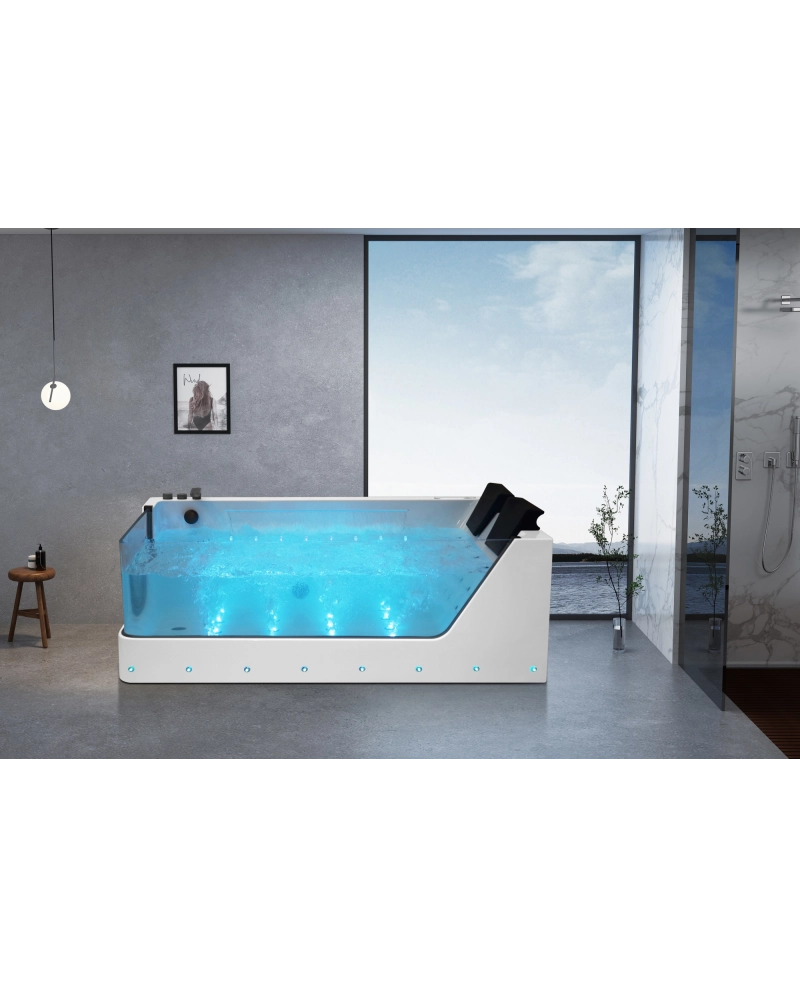 Vasca da bagno idromassaggio in vetro due posti full optional riscaldata 180x110cm Sicorage Traxy Sx
