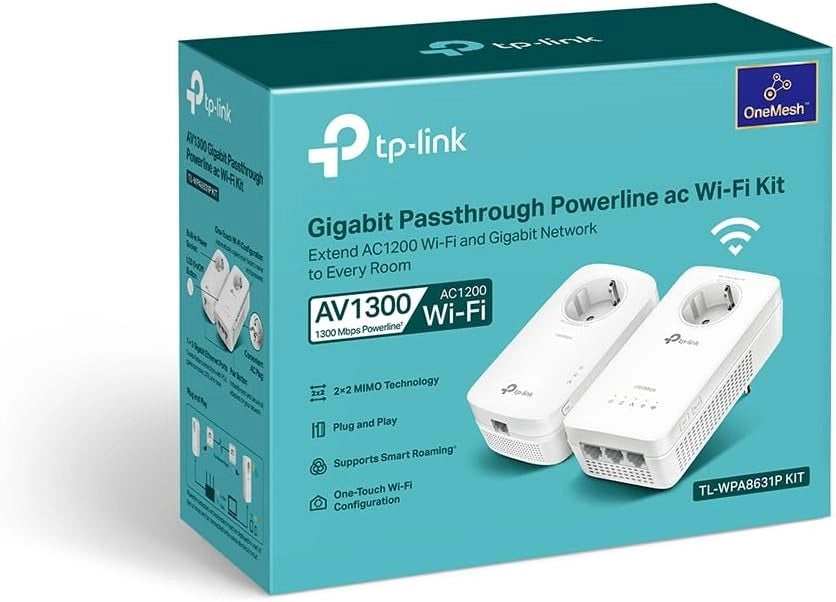 Tp-Link Tl-Wpa8631P Kit Powerline Wifi, Av1300 Mbps Su Powerline, Ac1200 Mbps Su Wifi Dual Band, 3 Porte Gigabit, Plug And Play, AV1300 Wi-Fi AC1200 con presa, Bianco