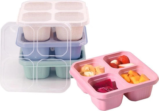 4 contenitori snack con 4 celle, scatola per picnic, contenitore per snack, bento box, impermeabile, contenitore per snack, contenitore per pasti per uscite, scuola, outdoor