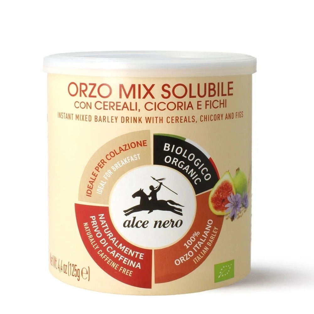 Alce nero orzo mix solubile bio con cereali cicoria e fichi barattolo 125 grammi