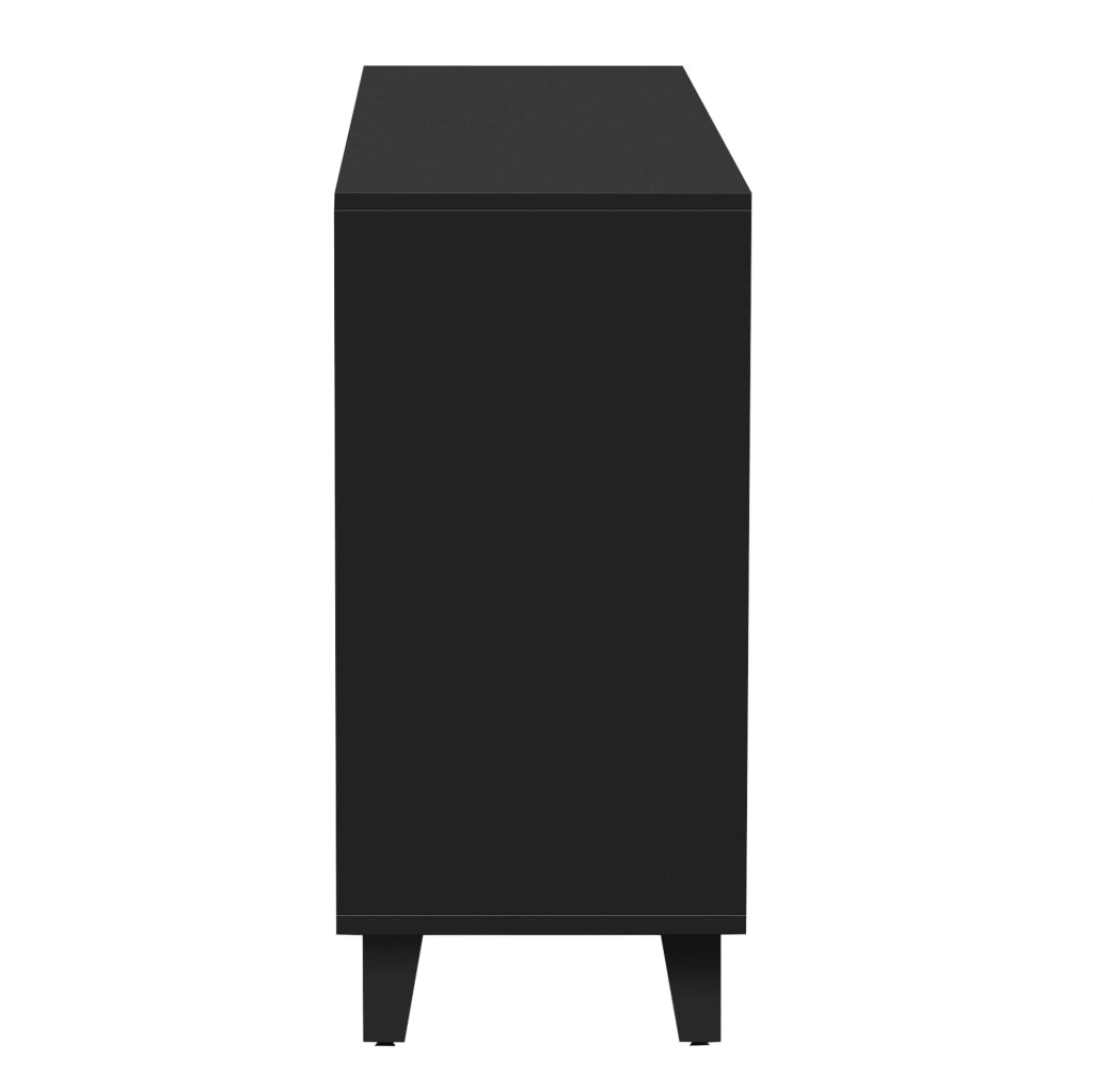 Credenza nera con superficie a specchio; 4 ante; 160 x 40 x 84 cm; MDF
