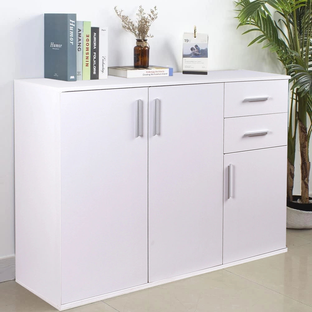 Mobile Cassettiera Moderna 3 Porte 2 Cassetti Design Minimal Bianco 120cm