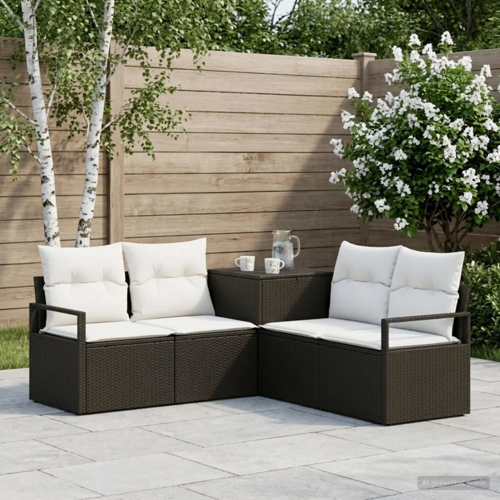 Set di divani 5 pz Nero e Bianco Crema 3447789