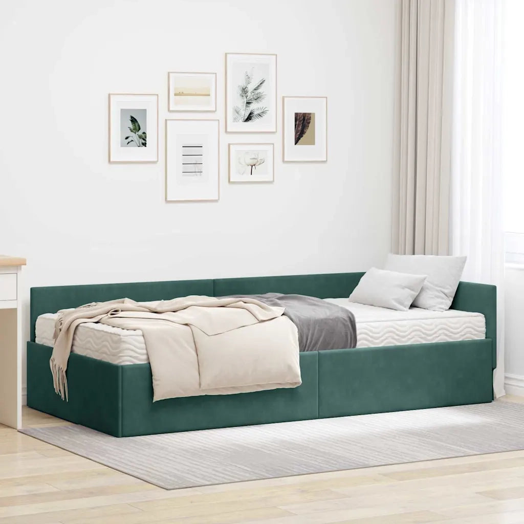 Struttura Letto Angolare con Materasso 2 pz-Giroletto con materasso Verde Velluto 247914