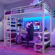 Letto a castello bianco con scrivania funzione di illuminazione led 90x200cm