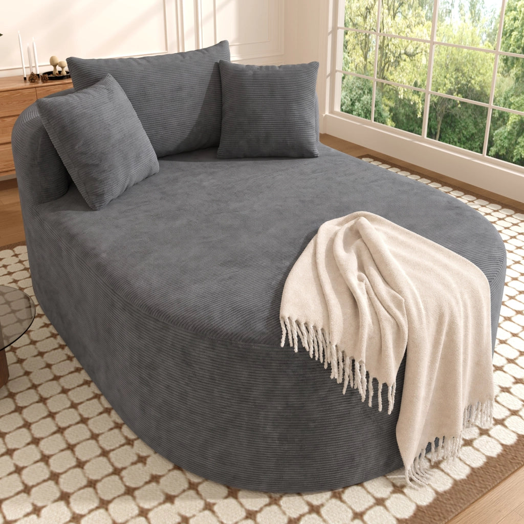 Poltrona relax ovale con seduta extra profonda e cuscino soffice senza montaggio in velluto a coste grigio scuro