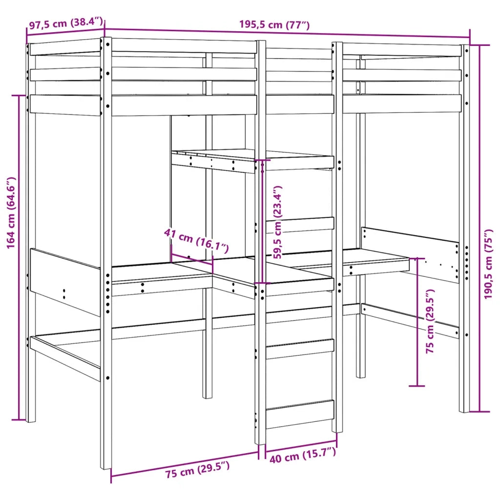 Giroletto Soppalco senza Materasso Bianco 90x190cm Legno Pino 3308548