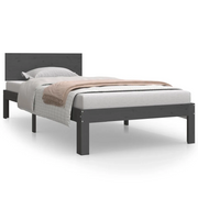 Letto singolo | Letto per adulti | Giroletto Grigio in Legno Massello di Pino 90x200 cm