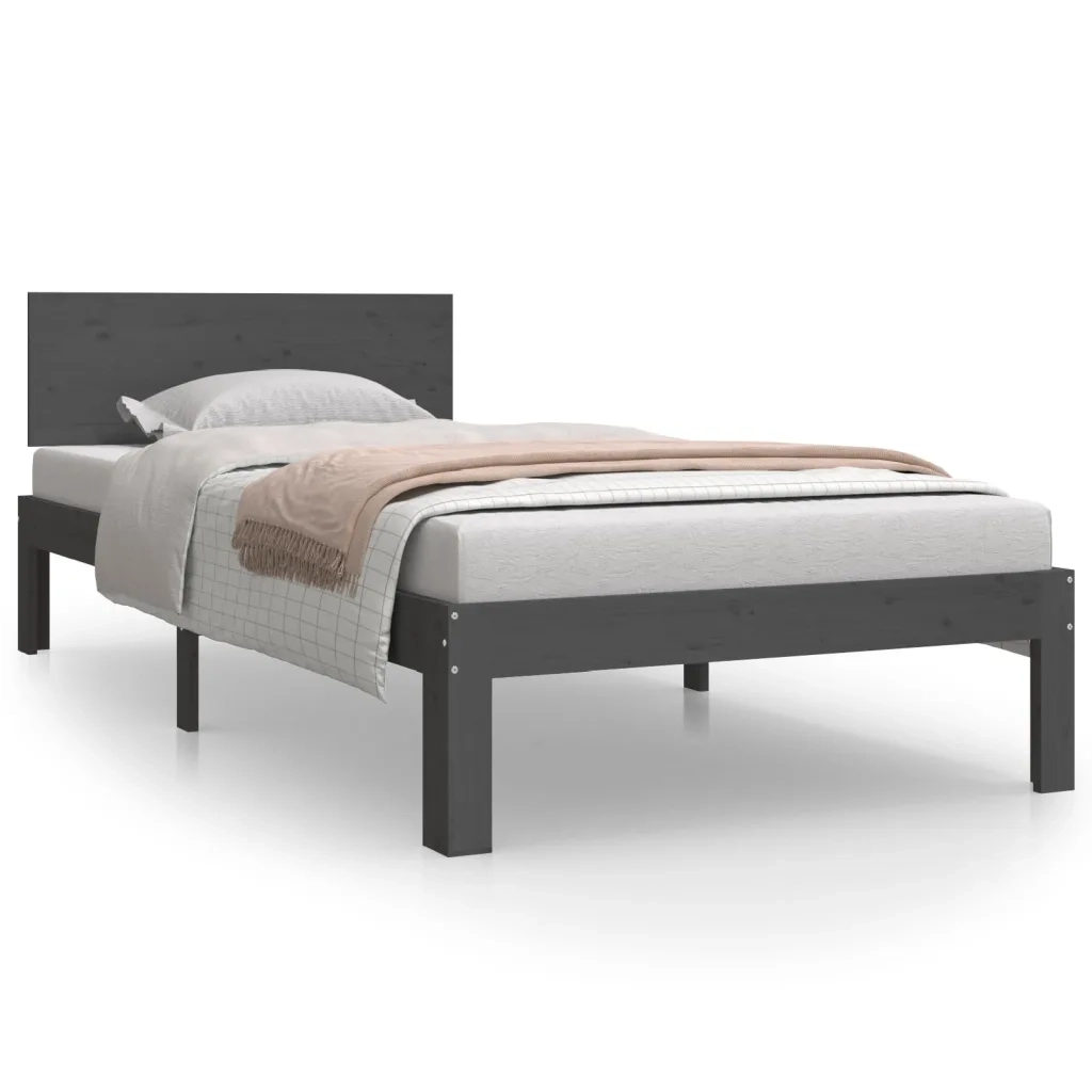Letto singolo | Letto per adulti | Giroletto Grigio in Legno Massello di Pino 90x200 cm