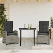 Set da Pranzo da Giardino 3 pz con Cuscini in Polyrattan Grigio 3212782