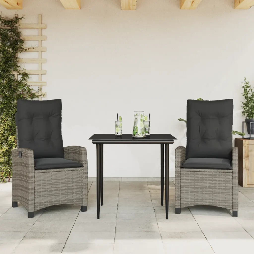 Set da Pranzo da Giardino 3 pz con Cuscini in Polyrattan Grigio 3212782