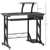 Scrivania per Computer Salvaspazio in Acciaio e Legno, Scrivania da Ufficio con Cassetto, Ripiano Tastiera Estraibile, 90x50x100 cm, Nero