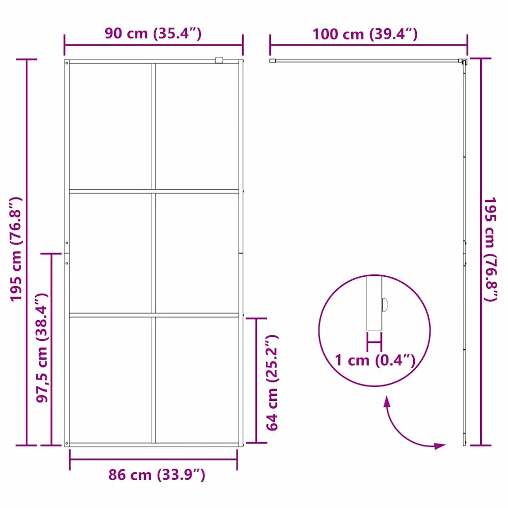 Parete Doccia Walk-in Nero 90 x 195 cm vetro temperato 42022043