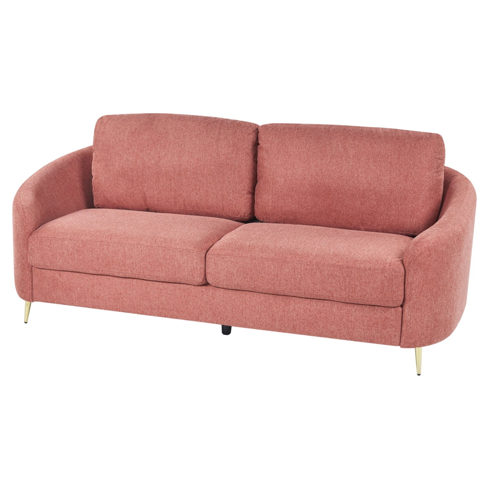 Divano 3 posti in tessuto rosa con piedi dorati curve morbide stile glamour elegante soggiorno