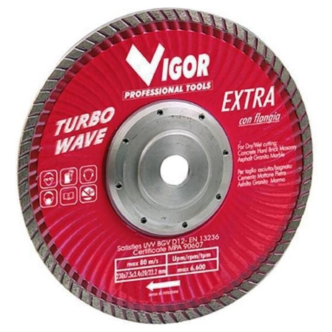 Vigor 5281520 Turbo-Wave Disco Diamantato Taglio a Secco 230 mm 80 m-s 6000 rpm colore Rosso