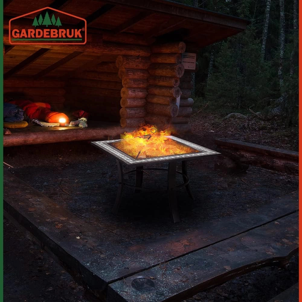 ® Braciere Quadrato da Esterno Mosaico in Acciaio 76x76cm Parascintille Camino da Giardino Stufa Caminetto Patio