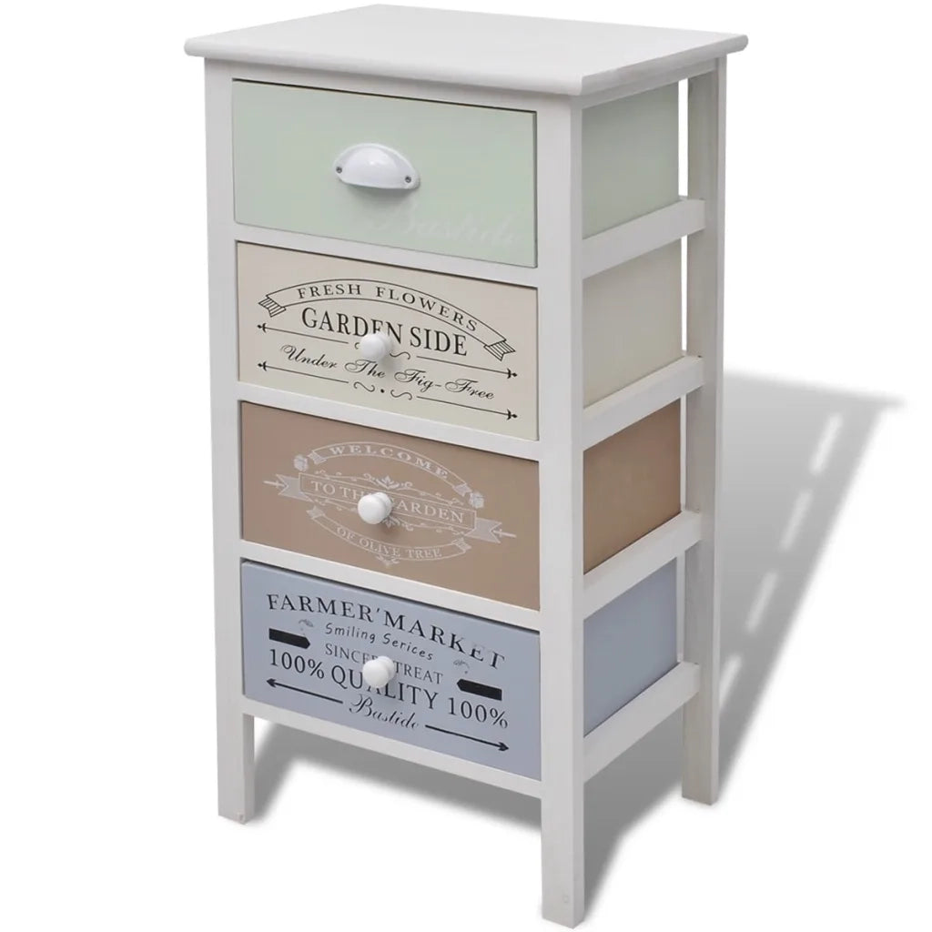 Mobile contenitore in stile francese 38 x 28 x 72 cm con 4 cassetti in legno sbiancato 02_0046274