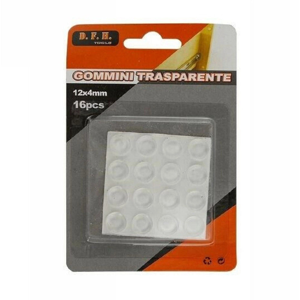 Trade Shop - Set 16 Pz Gommini Adesivi Protezione Pavimenti Trasparenti Rotondi 12x4mm 66094 -