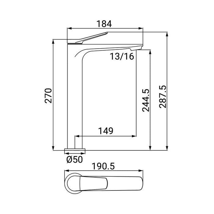 Miscelatore Lavabo Alto Serie Mars Cromato Senza Piletta