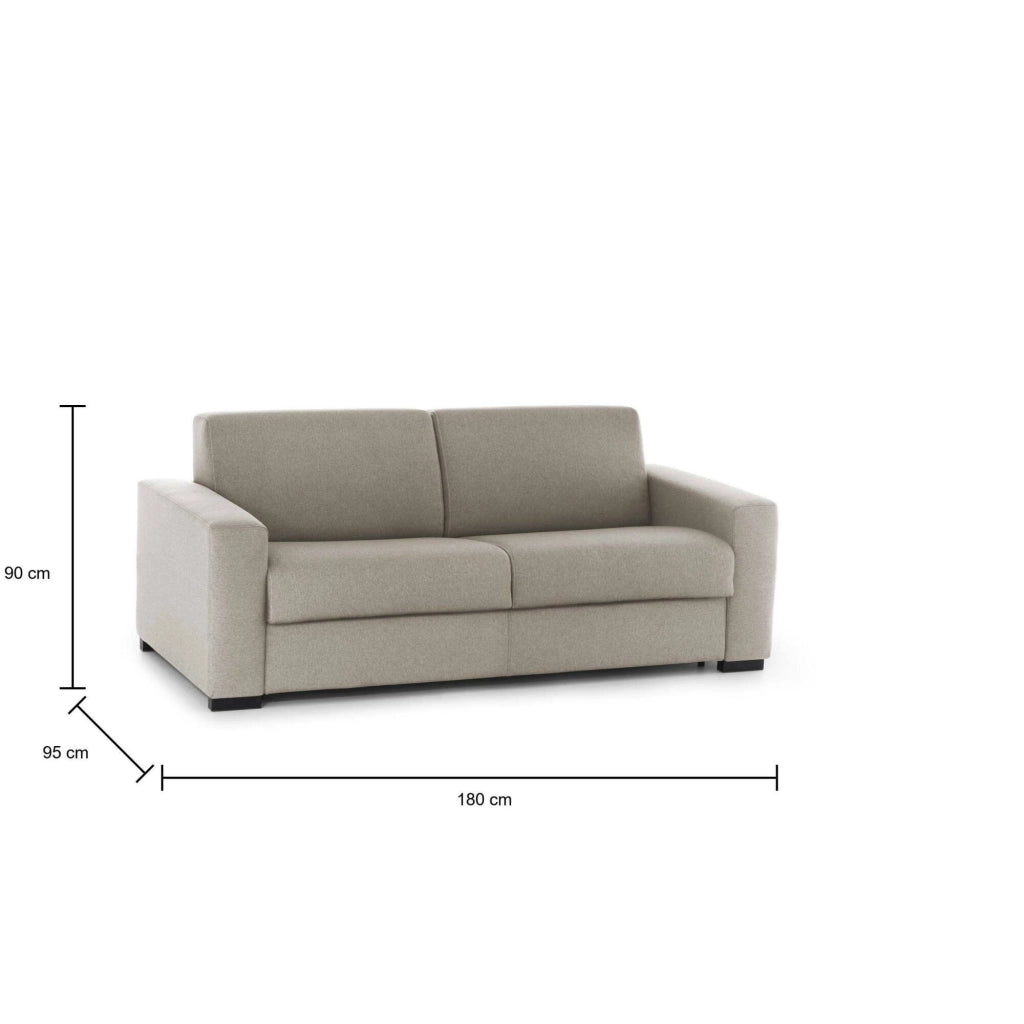 Divano Letto Akito, Divano a 2 posti Large, Made in Italy, SofÒ  Soggiorno con apertura girevole, in tessuto imbottito, con Braccioli slim, cm 180x95h90, Tortora