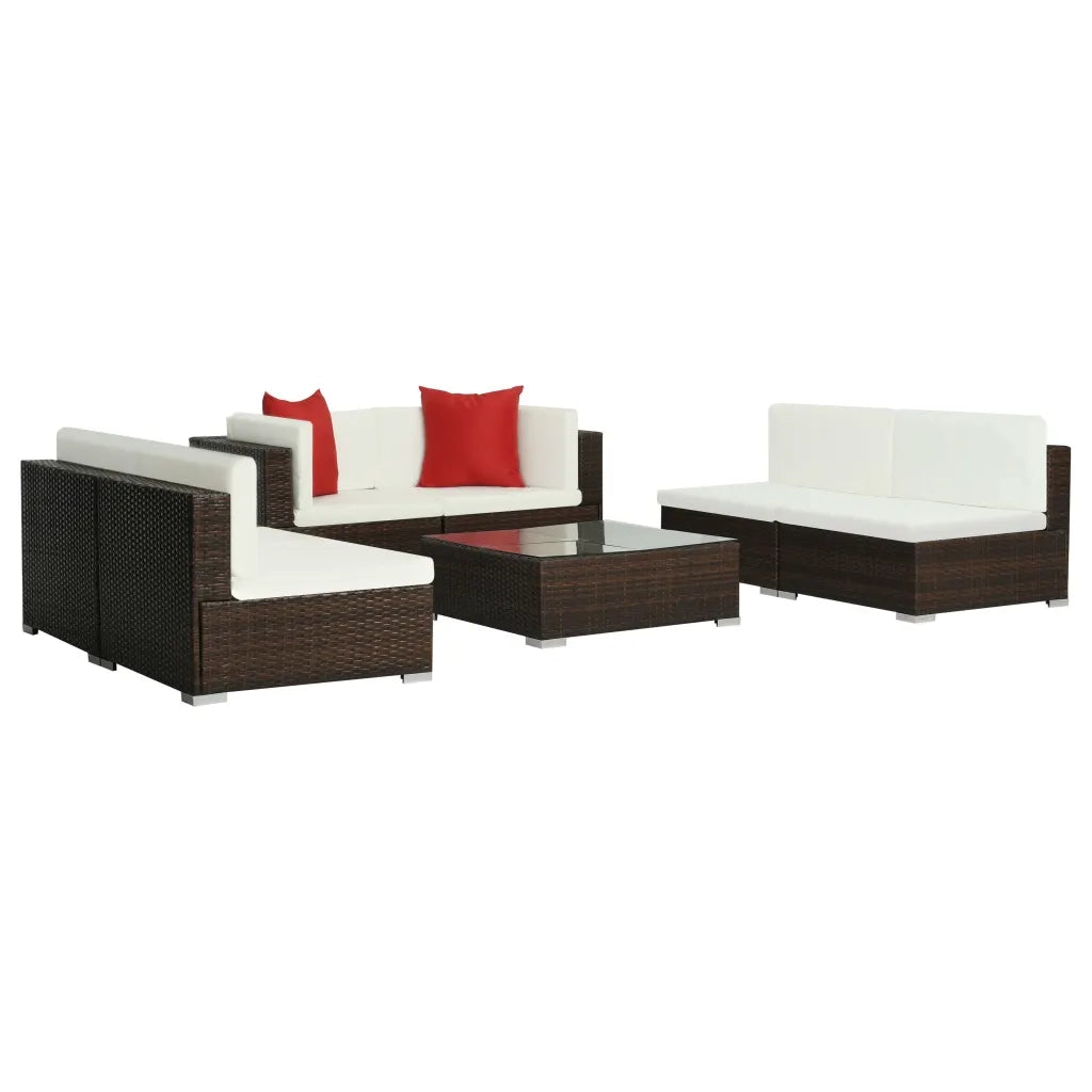 Set Divani da Giardino 7 pz con Cuscini in Polyrattan Marrone cod mxl 35366