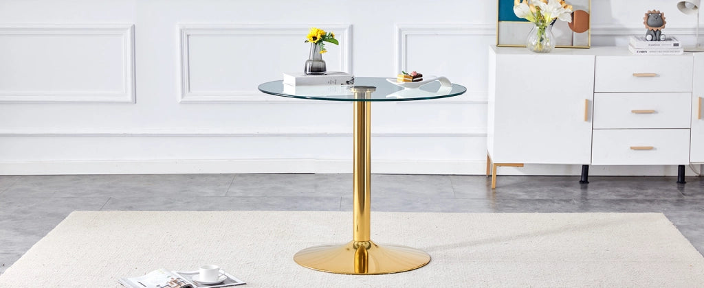 Tavolo da pranzo - rotondo in vetro - Ø85x76 cm - stile minimalista - atmosfera di lusso leggero