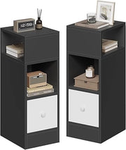 Set di 2 Comodino Stretto, Comodino con 2 Scomparti a Giorno e Cassetto, Tavolino da Notte 25x30x66cm, Mobile Salvaspazio per Camera da Letto, Soggiorno, in Truciolato, Rovere, 0010CTG-2